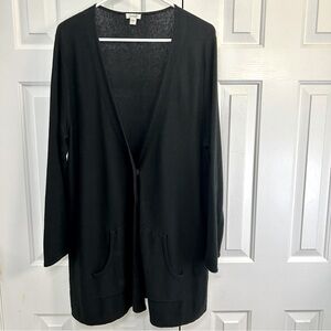 Pure Jill Cashmere & Cotton Long Line Black Long Sleeve Cardigan Sweater Large